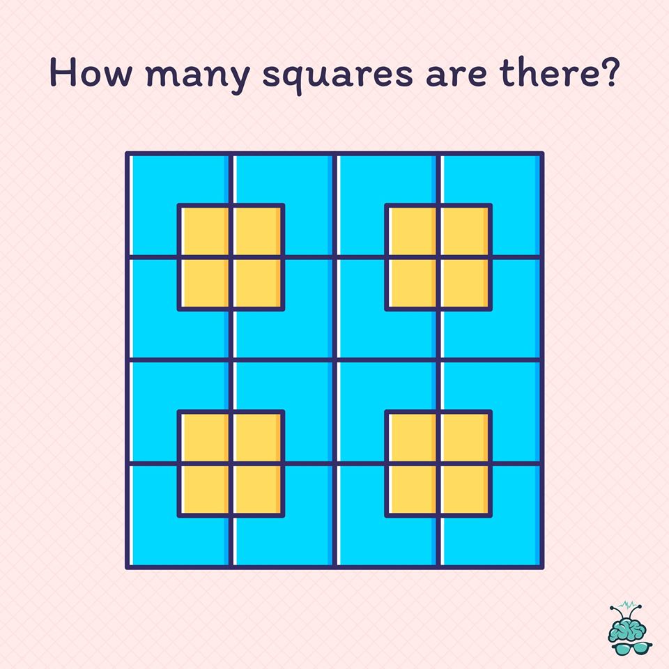 Think you can solve this? Count the total number of squares in the picture.  Hint: Make sure you count squares within the squares.