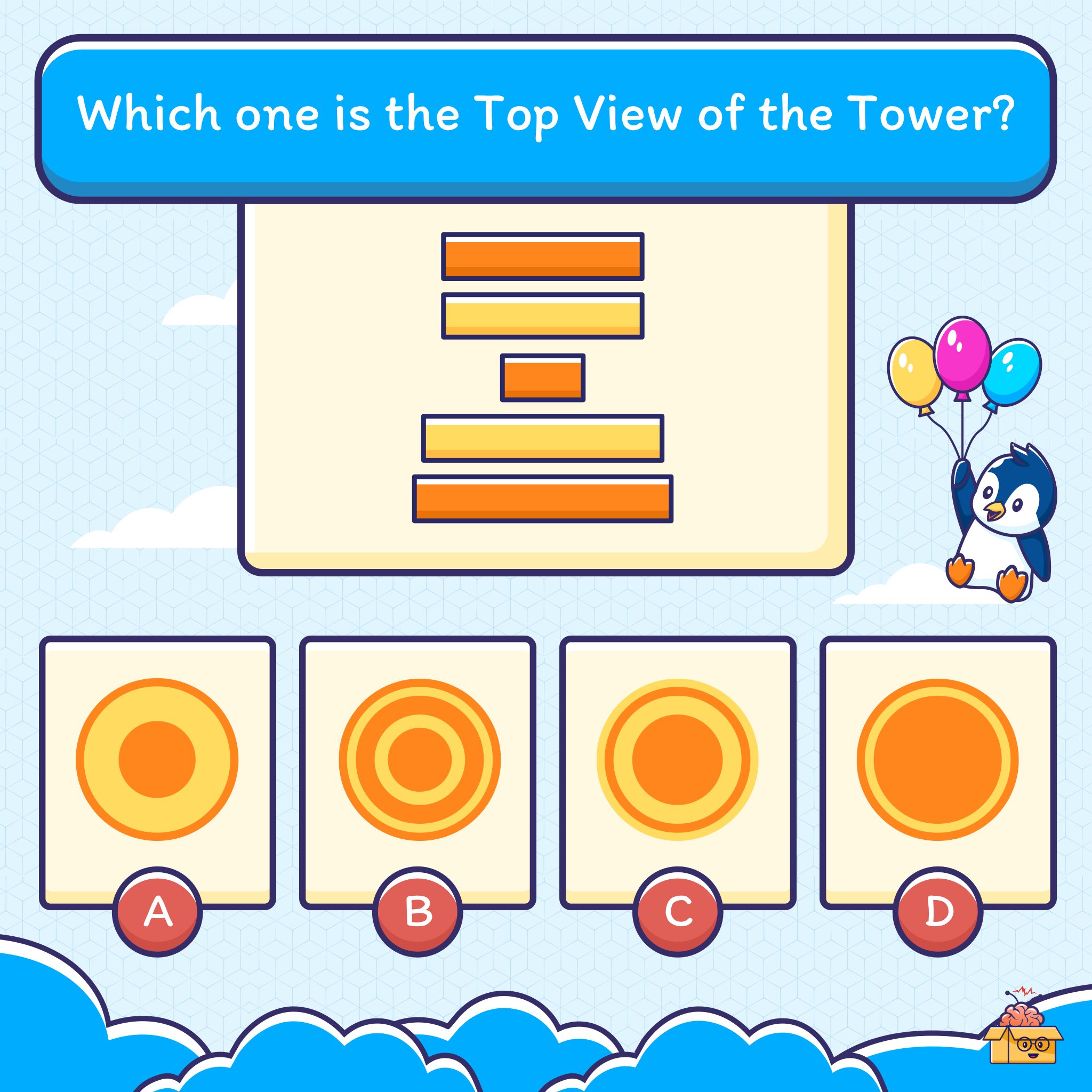 This puzzle will test your pattern-recognising skills. Let’s see if you can guess the correct top view of the tower.